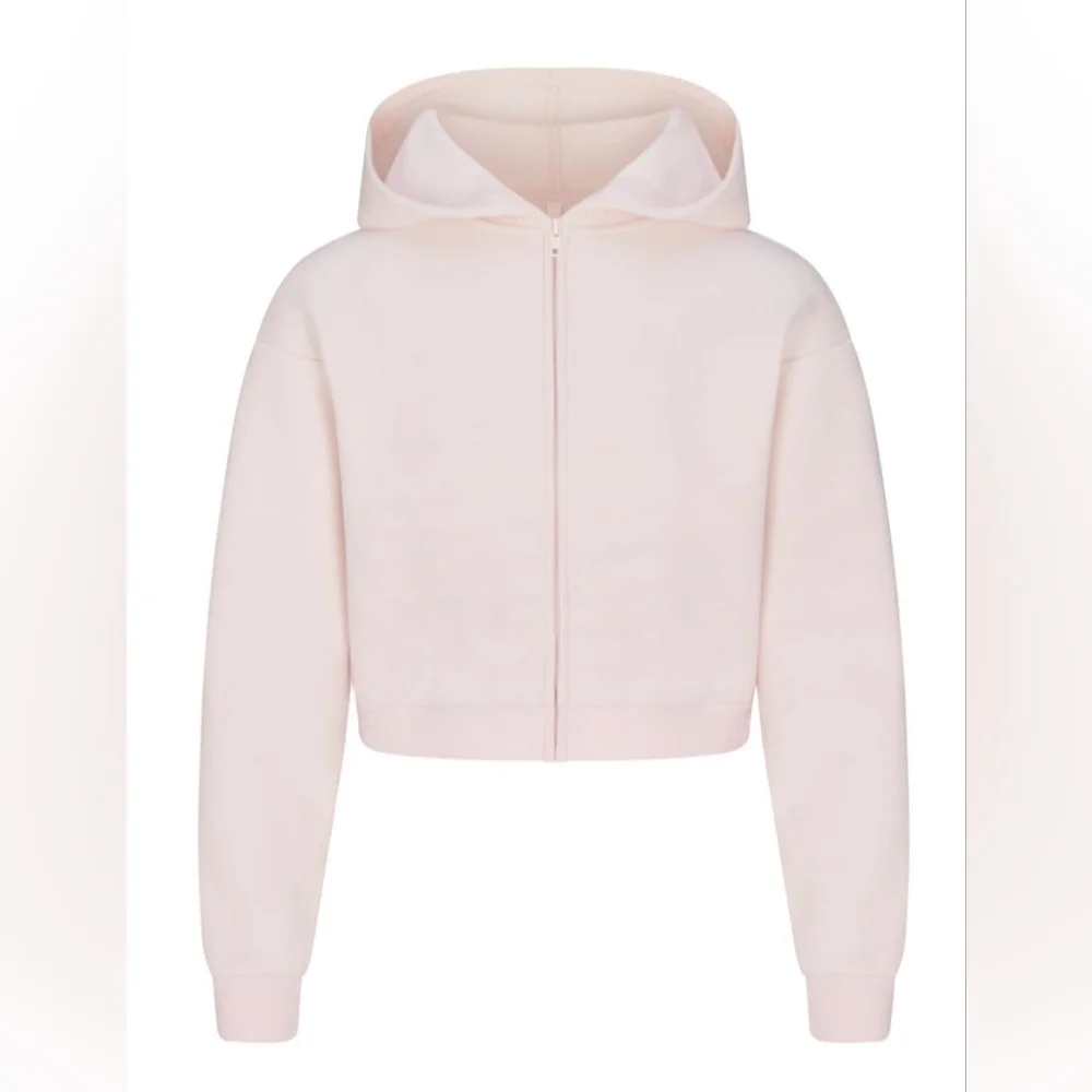💕NWT SKIMS 🩷Cotton Fleece Shrunken Zip Up Cropped Hoodie Light BARELY PINK M - Picture 11 of 11